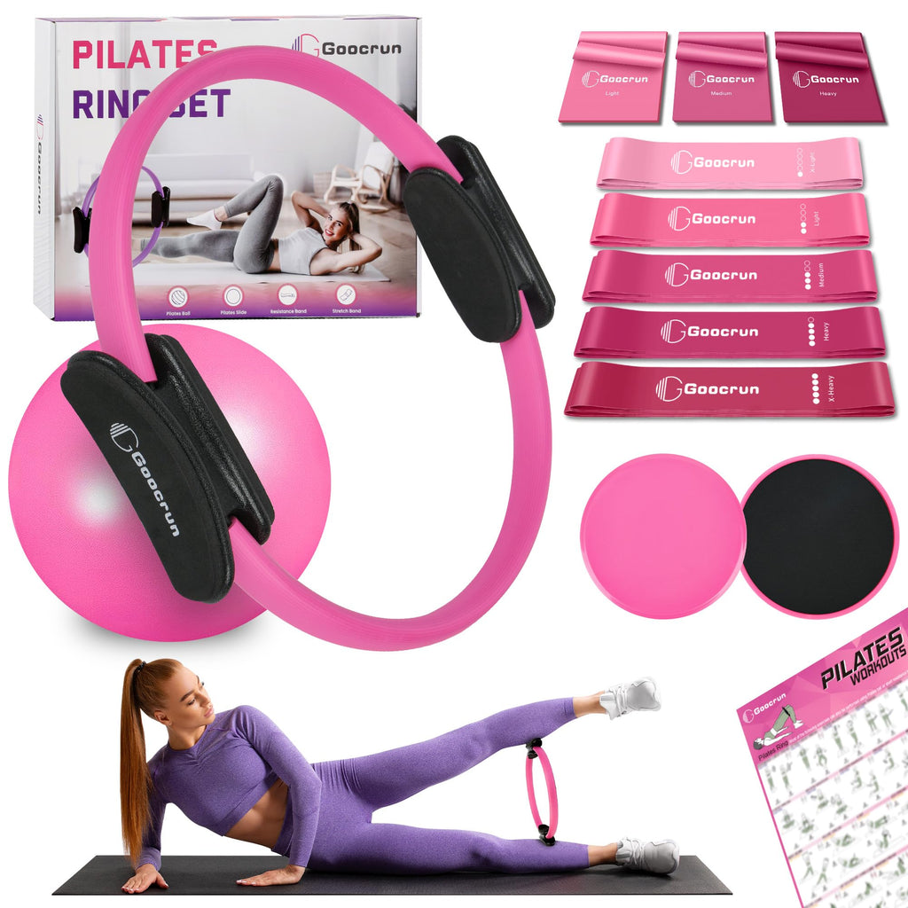 Pilates Ring Set with Resistance Bands Set, Pilates Ball, Sliding Disks – Workout Equipment Home Gym Includes Complete Fitness Poster