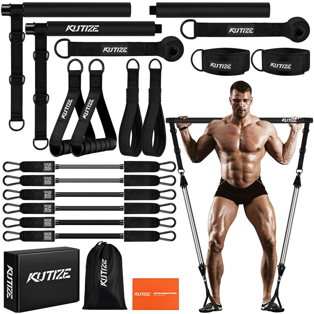 Pilates Bar Kit with Resistance Bands, Heavy Duty Pilates Equipment for Men, Strength Training Bar for Legs, Hip, Back, Arm, Abs, Chest, Shoulders, Portable Home Gym Full Body Workout Equipment