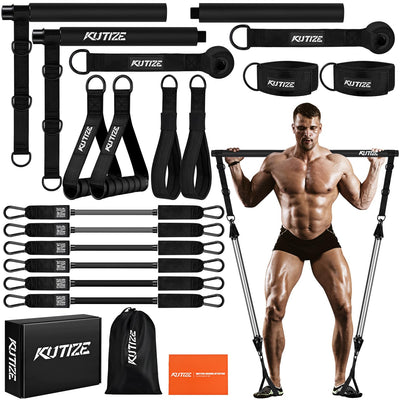Pilates Bar Kit with Resistance Bands, Heavy Duty Pilates Equipment for Men, Strength Training Bar for Legs, Hip, Back, Arm, Abs, Chest, Shoulders, Portable Home Gym Full Body Workout Equipment