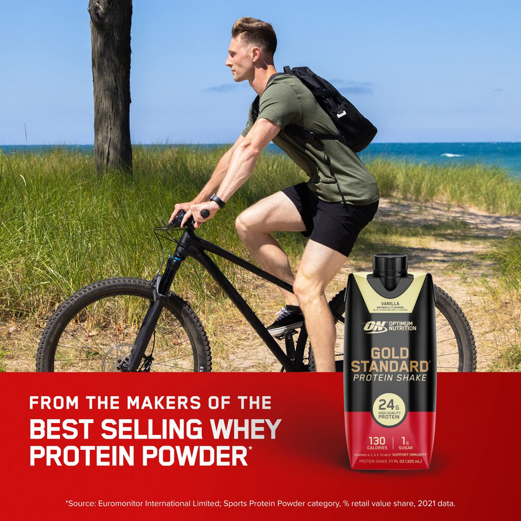 Optimum Nutrition Gold Standard Protein Shake, 24g Protein, Ready to Drink Protein Drinks, Chocolate, 11 Fl Oz, 12 Count (Pack of 1) (Packaging May Vary)