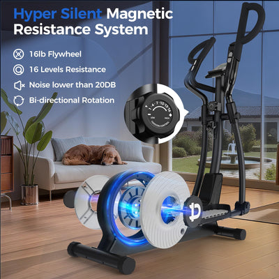 pooboo Elliptical Machine, Elliptical Exercise Machine with 16-Level Resistance&Hyper-Quiet Magnetic Driving System, Elliptical Machine for Home with LCD Monitor&15.5IN Stride, 350LBS Weight Capacity