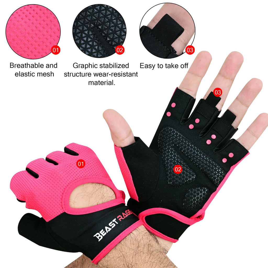 BEAST RAGE Workout Gloves for Men & Women - Fingerless Gym Gloves with Palm Protection, Breathable & Lightweight for Weightlifting, Cycling & Pull Up