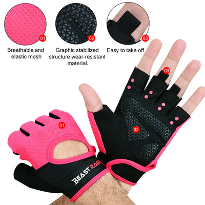 BEAST RAGE Workout Gloves for Men & Women - Fingerless Gym Gloves with Palm Protection, Breathable & Lightweight for Weightlifting, Cycling & Pull Up