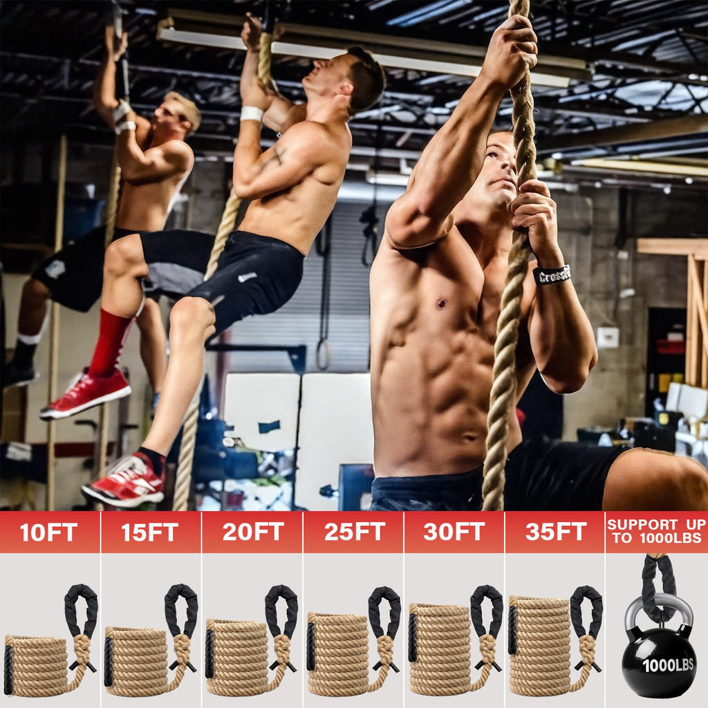 Climbing Rope Gym Workout - 1.5 Inch Diameter 10FT 15FT 20FT 25FT 30FT 35FT Heavy Duty Jute Thick Ropes for Adults Strength Training Outdoor Tree Swing Indoor Home Fitness Exercise