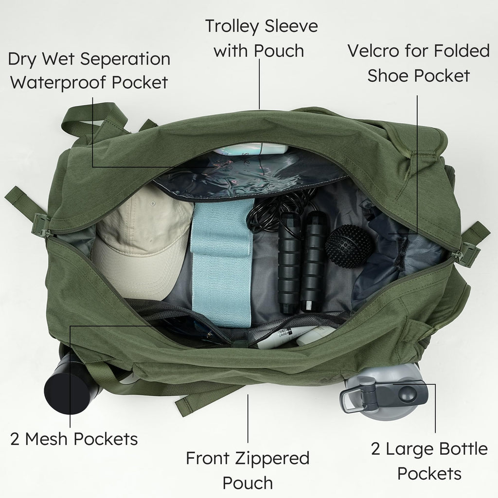 Gym Bag for Men with 2 Upgraded Bottle Holders Convertible Duffle Bag and Gym Backpack Waterproof Sports Bags with Shoes Compartment and Wet Pocket - Black