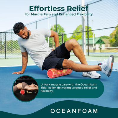 Oceanfoam Tidal Roller - Natural - Muscle Massage Foam Roller for Back Pain & Stretching - Firm and Ergonomic Wide Wave Textured - Yoga, Athletics, & Wellness - Full Size, 20" x 5"
