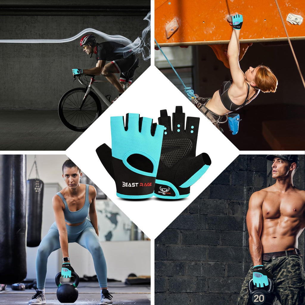 BEAST RAGE Workout Gloves for Men & Women - Fingerless Gym Gloves with Palm Protection, Breathable & Lightweight for Weightlifting, Cycling & Pull Up