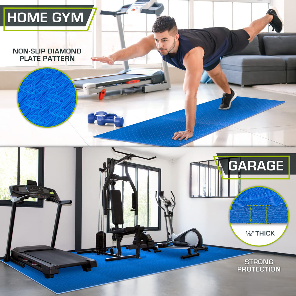 ProsourceFit Puzzle Exercise Mat ½ in, EVA Interlocking Foam Floor Tiles for Home Gym, Mat for Home Workout Equipment, Floor Padding for Kids, Black, 24 in x 24 in x ½ in, 24 Sq Ft - 6 Tiles