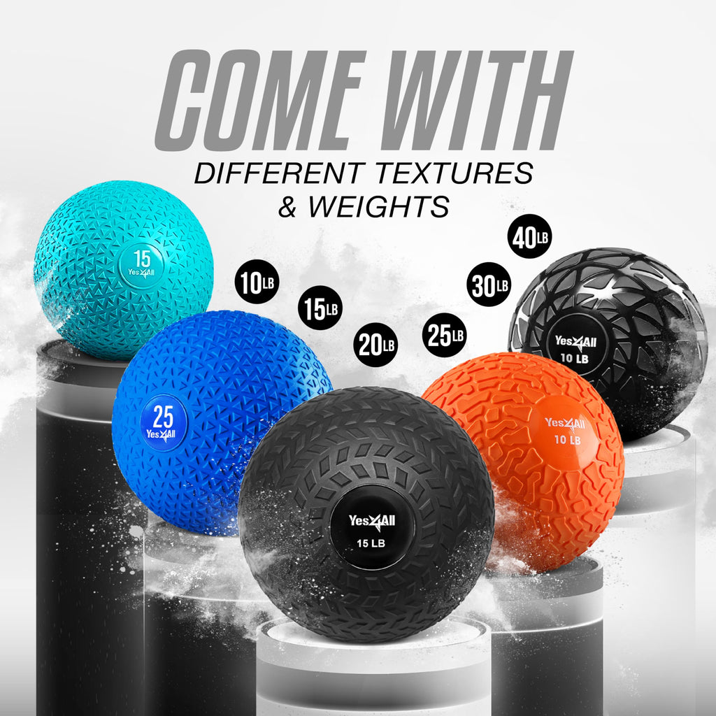 Yes4All Slam Balls, 10-40lb Weighted Ball Weight, Durable PVC Sand Filled Workout Dynamic Slam Ball for Core Strengthen