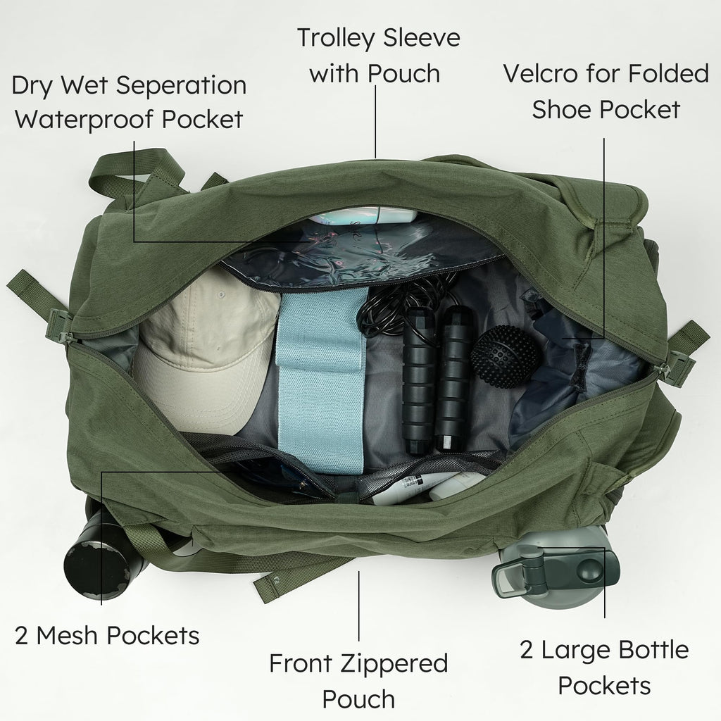 Gym Bag for Men with 2 Upgraded Bottle Holders Convertible Duffle Bag and Gym Backpack Waterproof Sports Bags with Shoes Compartment and Wet Pocket - Black