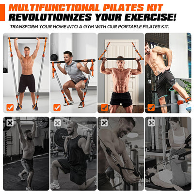 Pilates Bar Kit with Resistance Bands, Heavy Duty Pilates Equipment for Men, Strength Training Bar for Legs, Hip, Back, Arm, Abs, Chest, Shoulders, Portable Home Gym Full Body Workout Equipment