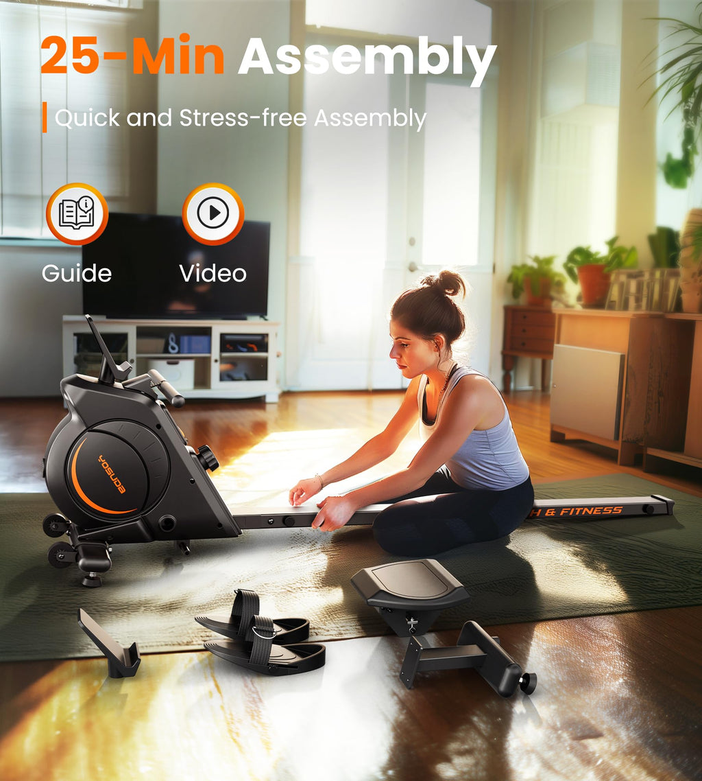 YOSUDA Magnetic/Water Rowing Machine for Home - Rower Machine Use with Bluetooth, App Supported, Rowing Machine for Taller Power Athletes, Comfortable Seat Cushion