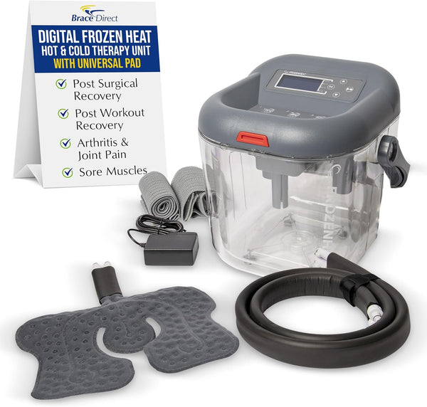 Brace Direct FrozenHeat Therapy Device – Digital Hot & Cold Water Circulation Unit for Sports Injury, Arthritis – Ice Machine for Knee, Hip, Back, Shoulder, Ankle Pain Relief – with Universal Pad