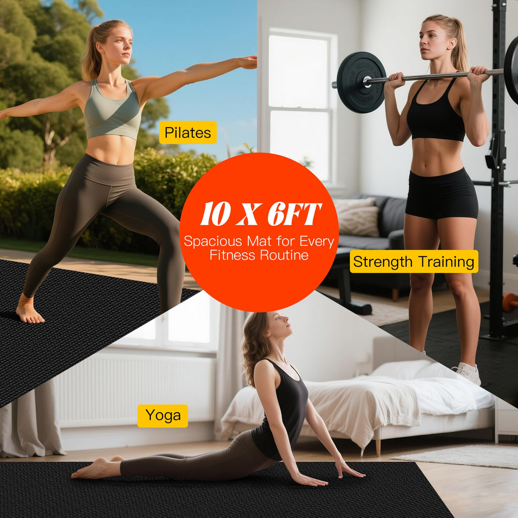 VTORY Extra Thick Large Exercise Mat, 6'x4'/7'x5'/8'x6'/10'x6'x8mm(1/3 inch) , Non-Slip, PVC, Ultra Durable, Heavy-Duty Mat, Shoes-Friendly, High-Density, Large Wide Yoga Mat, Workout Mat for Home Gym, Cardio, Strength, HIIT, MMA