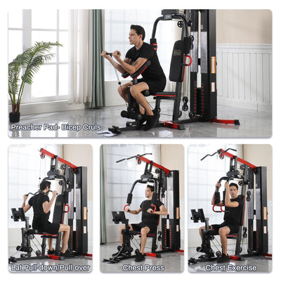 Fitvids Home Gym Equipment, Multifunctional Full Body Workout Weight Machine Station with Weight Stack, All in One Exercise Equipment with Pulley System & Seated Rowing for Home Gym Strength Training