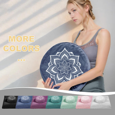 Meditation Zafu Cushion Set with Buckwheat Hulls & Memory Foam - Ergonomic Support for Yoga & Sitting - Removable Machine-Washable Luxury Velvet Cover - for Adults and Kids (Blue)