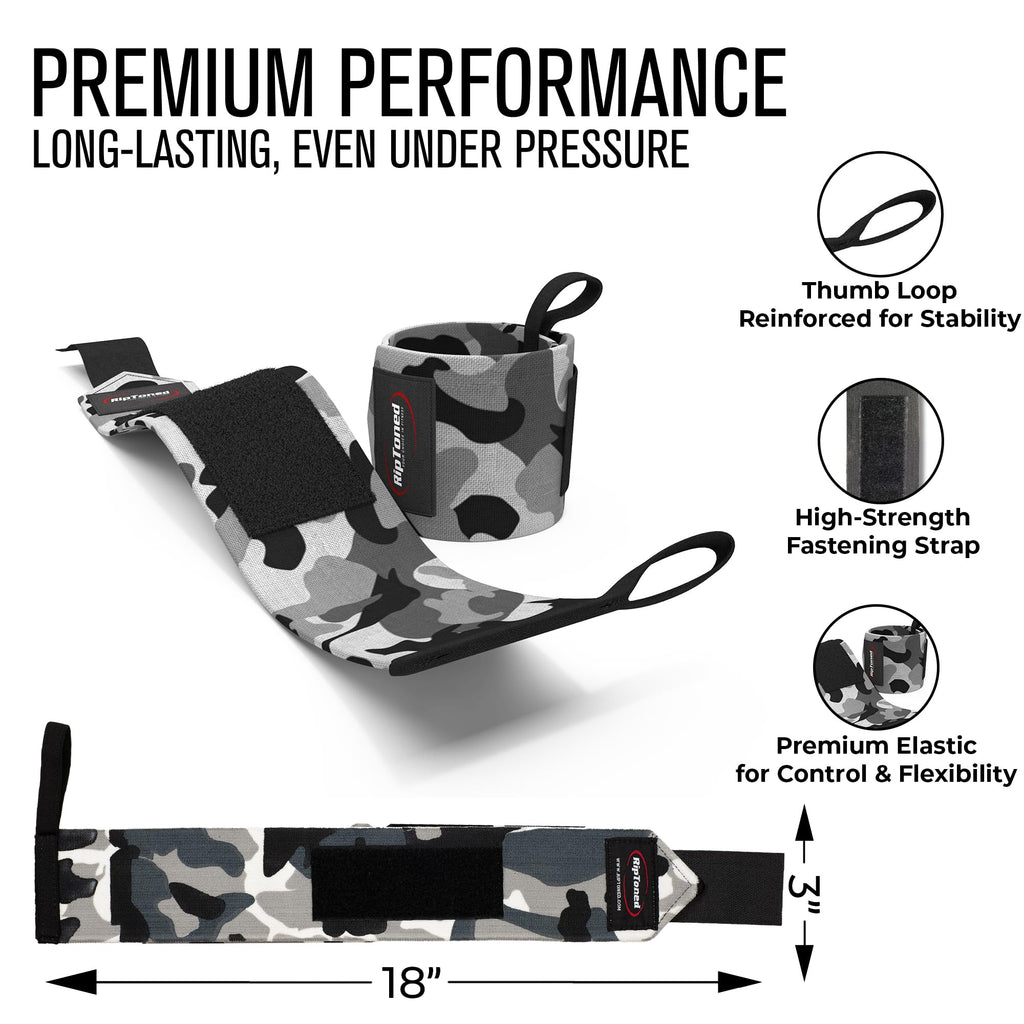 Rip Toned 18” Wrist Wraps - USPA Endorsed Wrist Straps for Weightlifting - Quality Wrist Support - Adjustable, Durable, Machine Washable - Gym Wraps for Powerlifting - for Men & Women