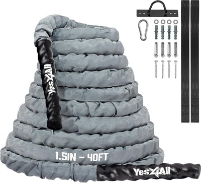 Yes4All Others Battle Rope with Cover - Grey 1.5 in 40 ft