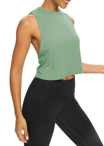Bestisun Womens Open Back Workout Shirts Cropped Yoga Tank Tops Backless Athletic Clothes