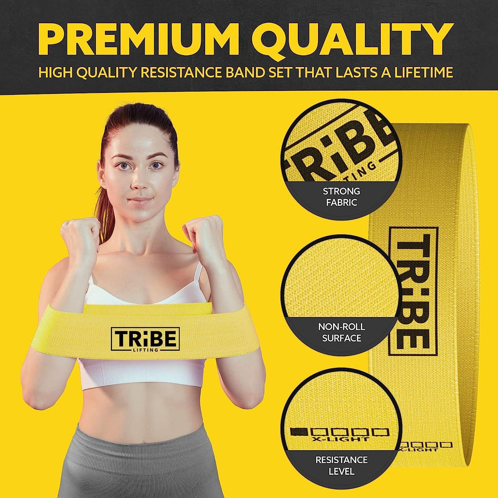 Tribe Lifting Fabric Resistance Bands for Glutes & Legs | 5 Fabric Workout Bands Set | Thick Booty Bands for Squats, Lunges, Hip Training, Physical Therapy & Home Workouts