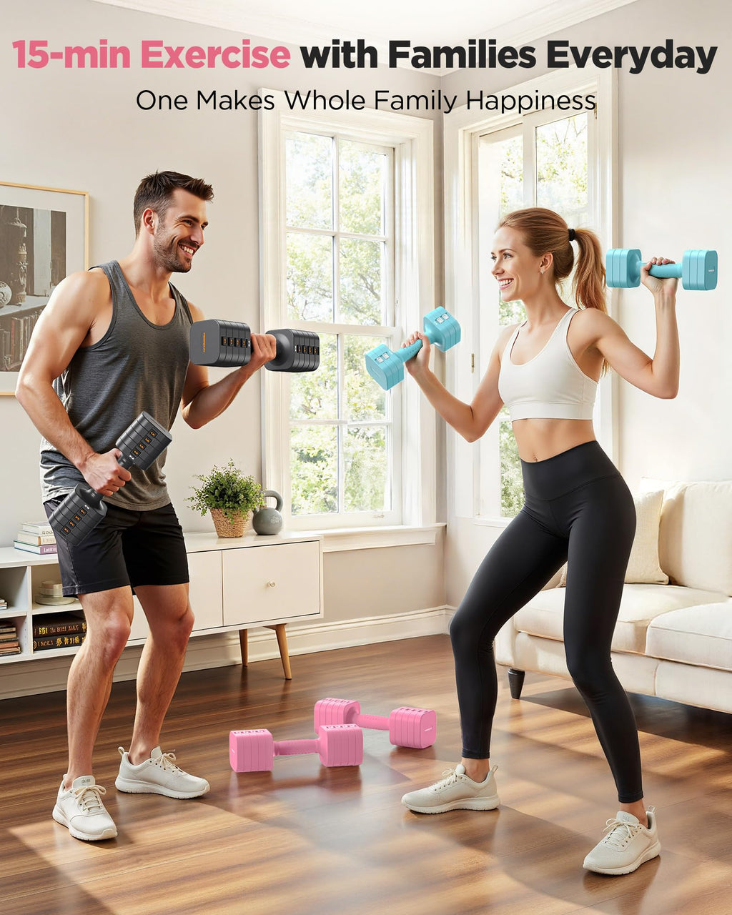 FEIERDUN 5-in-1 Adjustable Dumbbell Set of 2, 20LBS/10LBS Hand Weights for Women, 1s-Adjust Dual-Stable Dumbbell Set for Women Home Gym & Outdoor