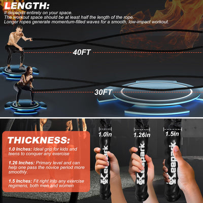 Battle Ropes for Home Gym Exercise: 1 Inch Diameter 9.2 FT Length Workout Rope Exercise Rope Training Ropes with Protective Sleeve for Kids Men Women Exercise Fitness & Strength Training