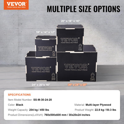 VEVOR 3 in 1 Plyometric Jump Box, Easy-to-Assemble Wood Plyo Box for Jumping Trainers, Home Gym Training and Conditioning