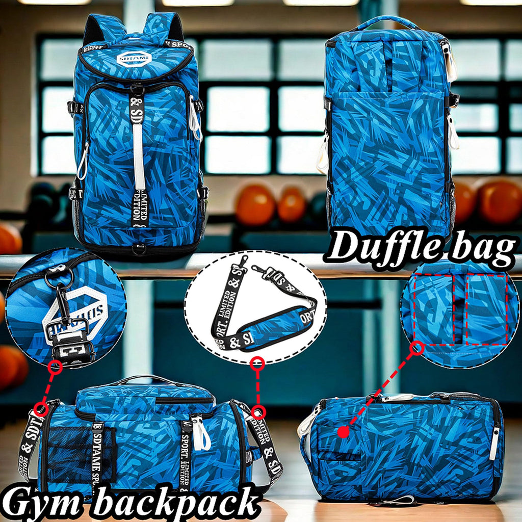 Gym Duffle Bag Backpack with Shoe Compartment,4 ways Travel Backpack for Women and Men,Multi-Functional Weekender bag with Waterproof Layer&Laptop Compartment for Fitness, Travel,Camping