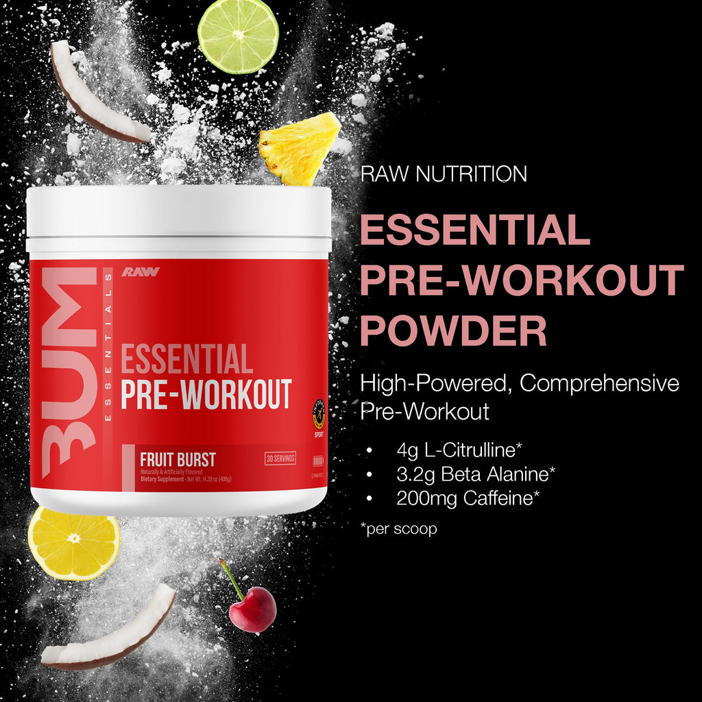 RAW Nutrition - Essential Pre - Chris Bumstead Pre Workout Formula, Sports Nutrition Pre-Workout Powders | Men & Womens Drink, Energy Powder for Working Out (Peach Mango)