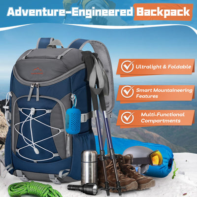 RAINSMORE Foldable Hiking Backpack for Women Men Packable Camping Backpack 40L Waterproof Hiking Daypack Bag Lightweight Collapsible Daypack for Travel Trekking Mountaineering Large Capacity Black