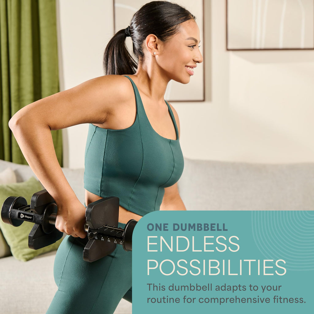 Lifepro Adjustable Dumbbells Set - 5in1-15lb 25lb 43lb 55lb weights Set & Single with Rack - Quick Adjust, Secure Grip - Compact Hand Weights for Men Women Home Gym