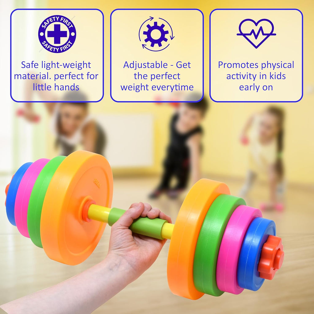 Kiddie Play Kids Weight Set Barbell Dumbbells | kids Exercise Equipment for Toddler Gym | Adjustable Workout Toy