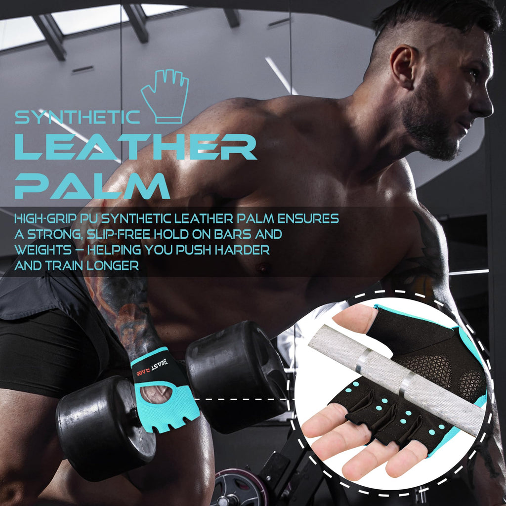 BEAST RAGE Workout Gloves for Men & Women - Fingerless Gym Gloves with Palm Protection, Breathable & Lightweight for Weightlifting, Cycling & Pull Up