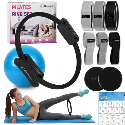 Pilates Ring Set with Resistance Bands Set, Pilates Ball, Sliding Disks – Workout Equipment Home Gym Includes Complete Fitness Poster