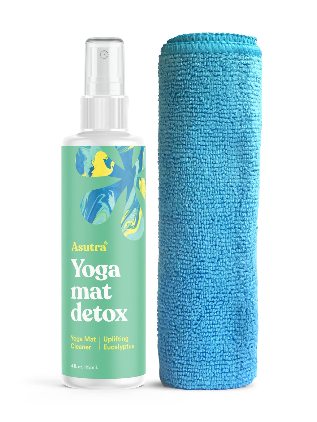 ASUTRA Yoga Mat Cleaner Spray (Energizing Peppermint), 4 fl oz - No Slippery Residue, Organic Essential Oils, Deep-Cleansing for Fitness Gear & Gym Equipment, Microfiber Towel Included