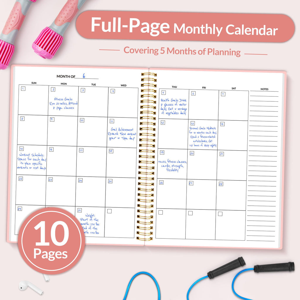 Fitness Journal Workout Planner for Women & Men, A5 (6.4" x 8.3") Workout Journal Log Book Planner Gift for Track Gym Essentials, Home Workouts, Track Progress, Achieve Wellness Goals, Pink