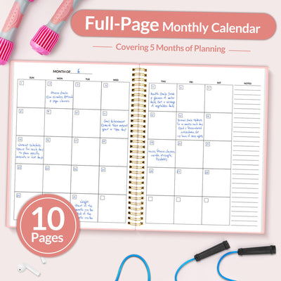 Fitness Journal Workout Planner for Women & Men, A5 (6.4" x 8.3") Workout Journal Log Book Planner Gift for Track Gym Essentials, Home Workouts, Track Progress, Achieve Wellness Goals, Pink