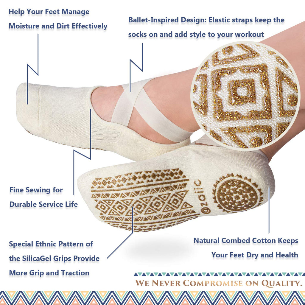 Ozaiic Pilates Socks for Women Non Slip Grip, Yoga Socks with Grippers for Barre, Hospital, Ballet, Dance, Barefoot Workout