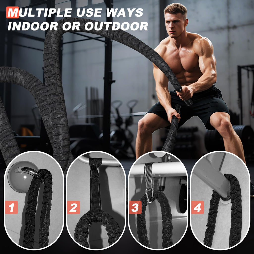 Battle Rope 1/1.26/1.5/2 Inch Diameter,Pink 30FT/40FT/50FT Exercise Workout Ropes for Home Gym Heavy Weighted Training Rope for Working Out