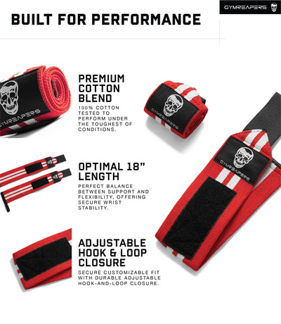 Gymreapers Weightlifting Wrist Wraps (IPF Approved) 18" Professional Quality Wrist Support with Heavy Duty Thumb Loop - Best Wrap for Powerlifting Competition, Strength Training, Bodybuilding