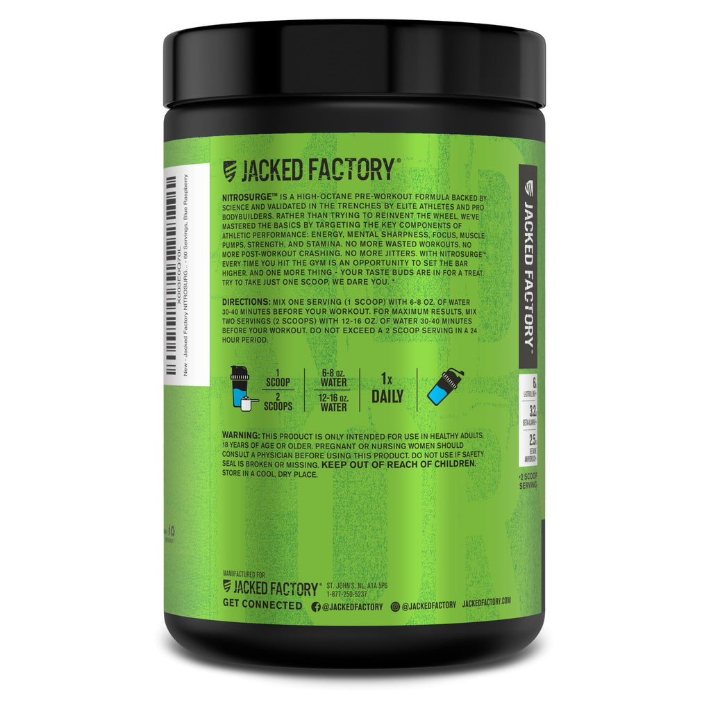 Jacked Factory NITROSURGE Pre Workout Supplement - Endless Energy, Instant Strength Gains, Clear Focus, Intense Pumps - NO Booster & Preworkout Powder with Beta Alanine - 30 Servings, Cherry Limeade