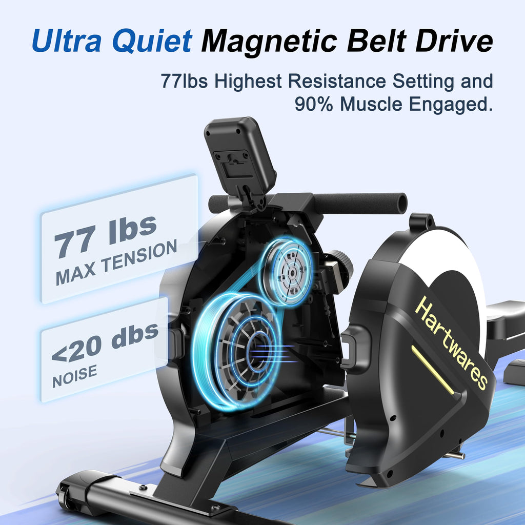 Rowing Machines for Home,Hartwares Magnetic Rowing Machine with 77lbs High Resistance Rowing Machine,16 Levels of Quiet Resistance,Rower Machine for Home Row Machine,App Compatible,LCD Monitor