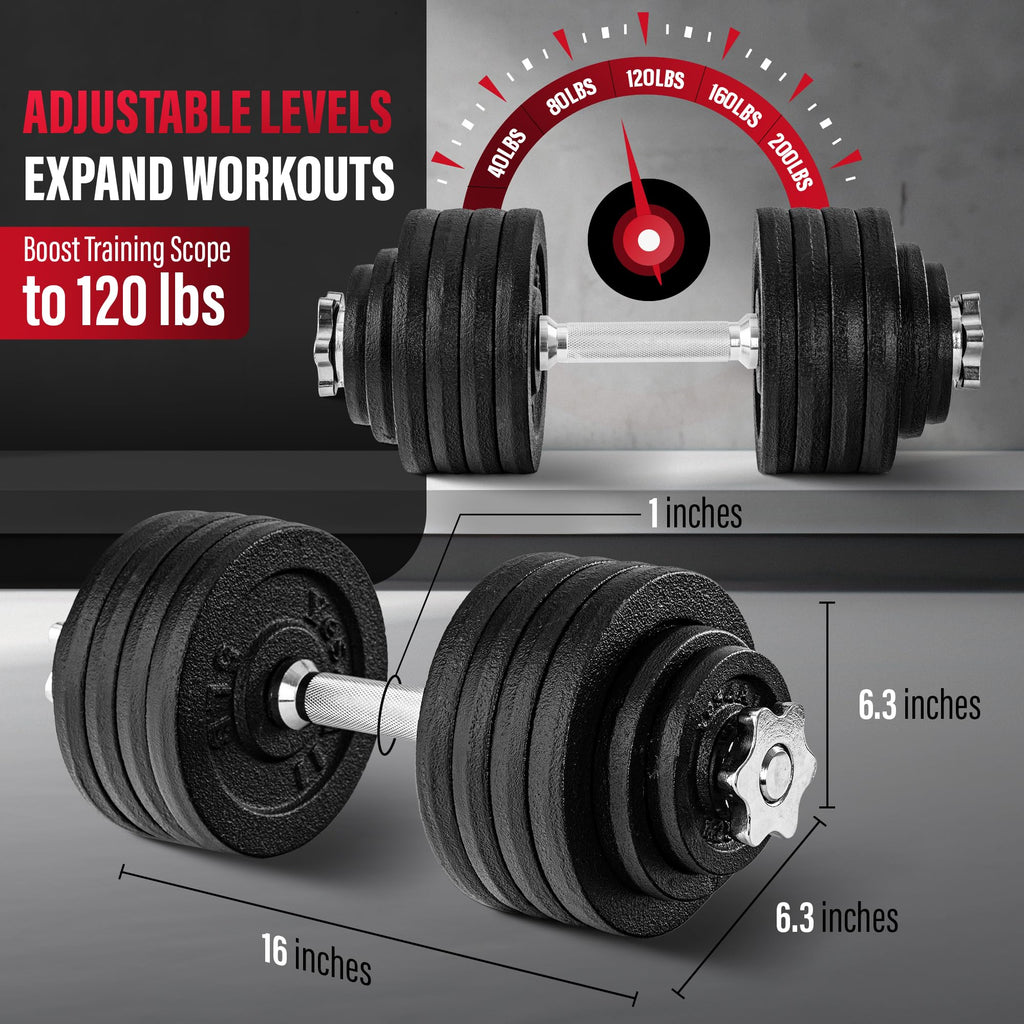 Yes4All Old School Adjustable Dumbbell Set with Weight Plates, Star Lock Collars/Connector, 40lbs to 200lbs Adjustable Weight Plates Set