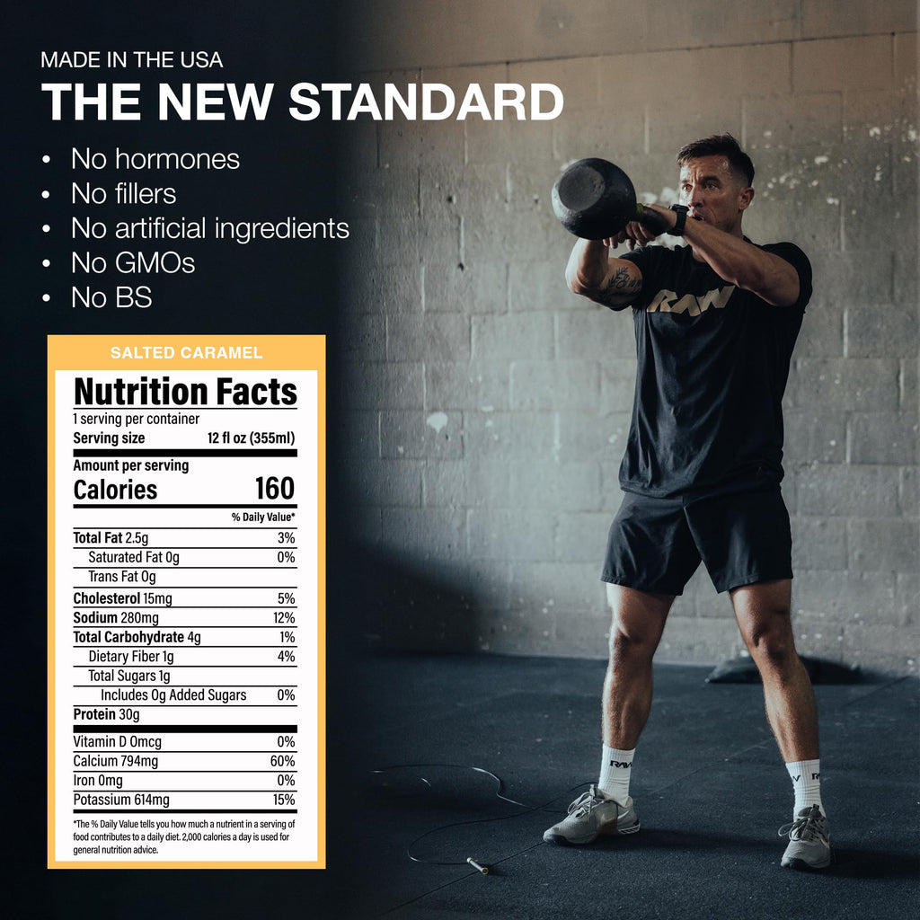 RAW Ready-to-Drink Protein Shake, Vanilla - RTD Protein Drinks with Grass-Fed Whey Protein Isolate for Post-Workout - Zero-Sugar & Gluten-Free Meal Replacement Drink & Breakfast Shake, 12 Fl Oz