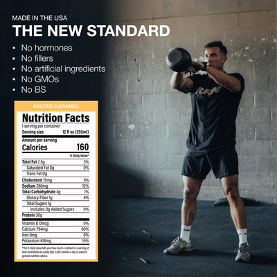 RAW Ready-to-Drink Protein Shake, Vanilla - RTD Protein Drinks with Grass-Fed Whey Protein Isolate for Post-Workout - Zero-Sugar & Gluten-Free Meal Replacement Drink & Breakfast Shake, 12 Fl Oz