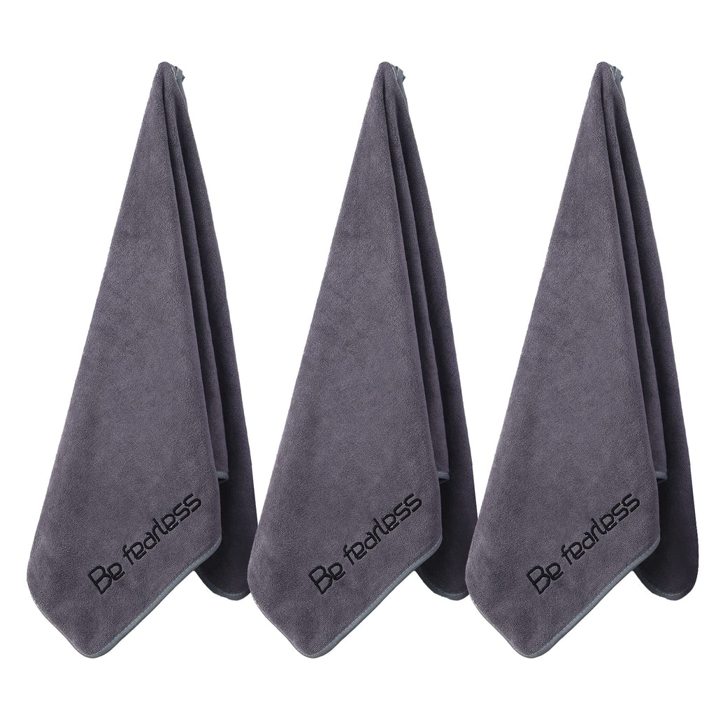 Microfiber Gym Towels Bigger Size Super Soft for Exercise Fitness, Sports, Workout, 380-GSM 15-Inch x 31-Inch Quick-Drying Towels (3 Pack, Grey+Blue+Purple)