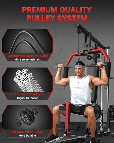 Home Gym Equipment, Workout Weight Machine with Cable Pulley System, 400 LBS Weight Capacity All in One Full Body Exercise Station for Strength Training, Multifunctional Compact Home Gym