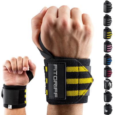 Fitgriff® Wrist Wraps for Weightlifting (18") Heavy-Duty Support for Gym, Bench Press, and Pushups (1 Pair) - for Men and Women (Black)
