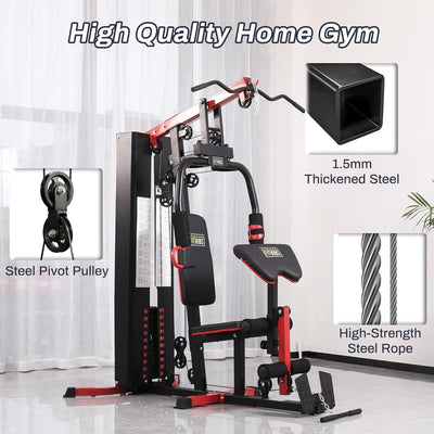 Fitvids Home Gym Equipment, Multifunctional Full Body Workout Weight Machine Station with Weight Stack, All in One Exercise Equipment with Pulley System & Seated Rowing for Home Gym Strength Training