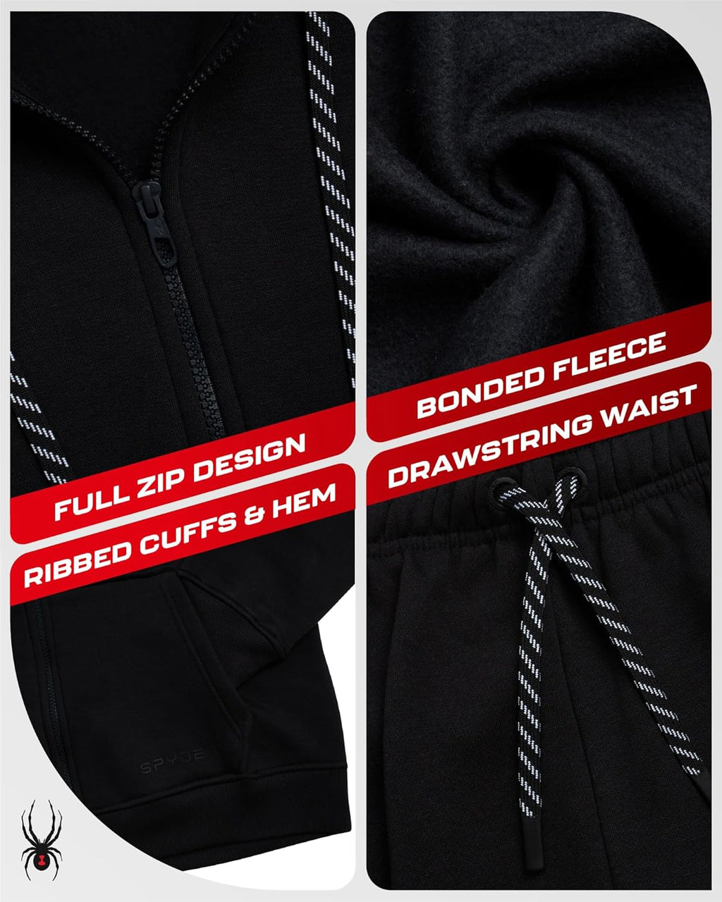 Spyder Mens Tracksuit - 2 Piece Sweatsuit for Men with Zip Up Hoodie & Jogger Sweatpants, Track Suit for Jogging or Warm Up